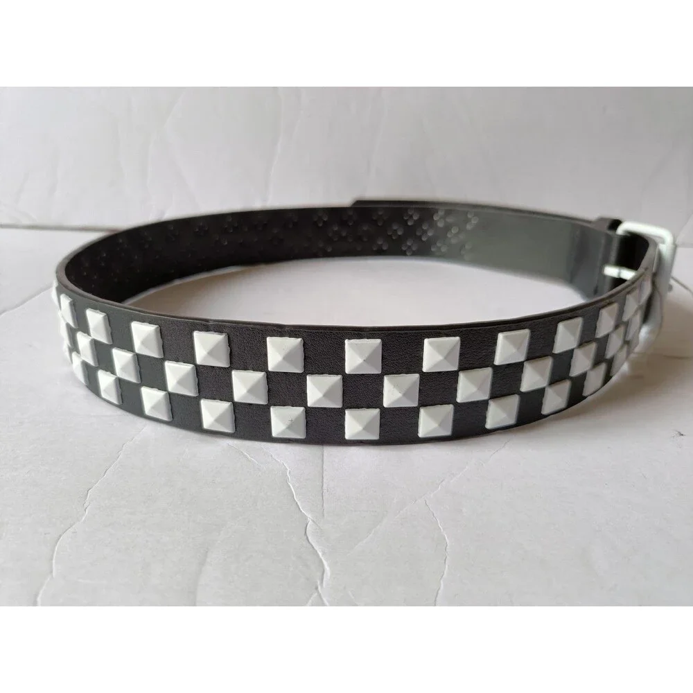 Studded Belt Men's Size 36-38 White Faux Leather Adjustable